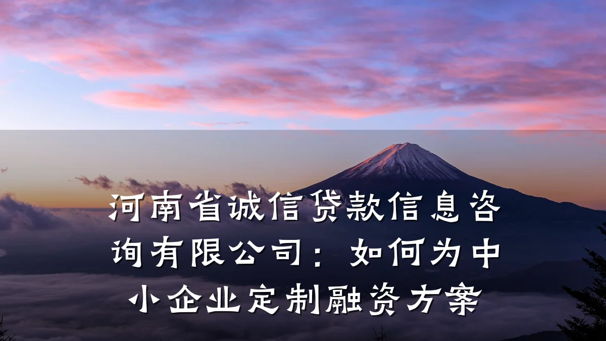 河南省诚信贷款信息咨询有限公司：如何为中小企业定制融资方案